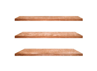 Group of old wood shelves isolated on white background with copy space and clipping path for work. Used for display or montage your products, top view