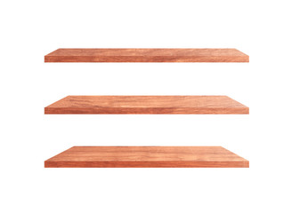 Group of old wood shelves isolated on white background with copy space and clipping path for work. Used for display or montage your products, top view