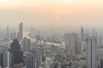 Fototapeta premium Bangkok City Thailand air pollution remains at hazardous levels PM2.5 pollutants - dust and smoke high level PM 2.5