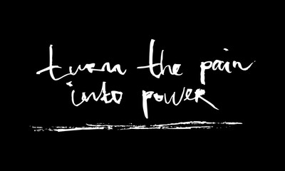 Fototapeta premium Brush calligraphy turn the pin into power. Black and white vector illustration. Can be used in social networks, for articles, publications, postcards, print, poster, sticker, on a T-shirt.