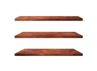 Group of old wood shelves isolated on white background with copy space and clipping path for work. Used for display or montage your products, top view
