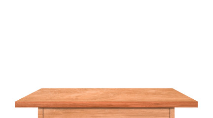 Top view of wooden table isolated on white background with clipping path