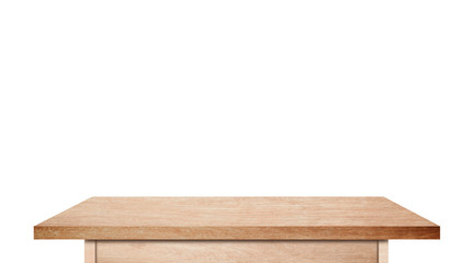 Top view of wooden table isolated on white background with clipping path