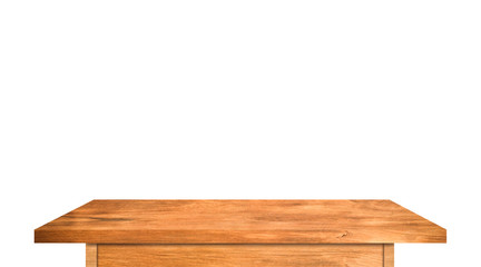 Top view of wooden table isolated on white background with clipping path