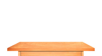 Top view of wooden table isolated on white background with clipping path
