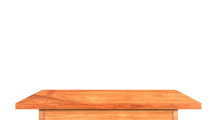 Top view of wooden table isolated on white background with clipping path