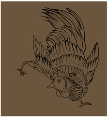 Hand drawn chicken in thai art style for wallpaper, Thai hen vector.Thai fighting cock isolate.
