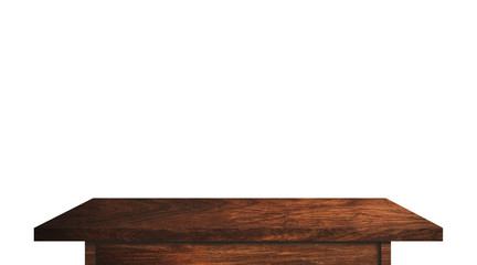 Top view of wooden table isolated on white background with clipping path