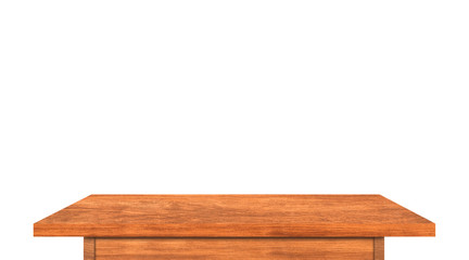Top view of wooden table isolated on white background with clipping path