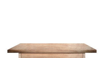 Top view of wooden table isolated on white background with clipping path