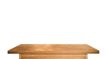 Top view of wooden table isolated on white background with clipping path