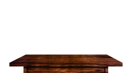 Top view of wooden table isolated on white background with clipping path