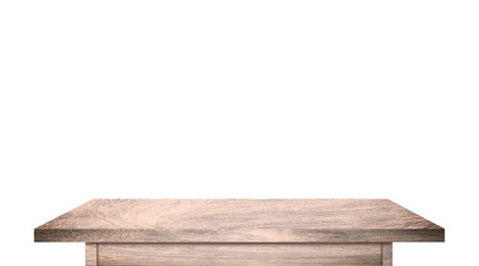 Empty rustic wood table isolated on white background with copy space for product. clipping path