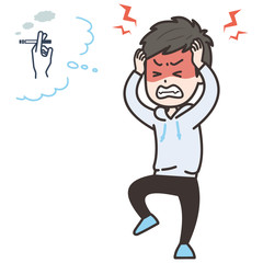 タバコが吸えずにイライラしている男性　ポーズ　イラスト