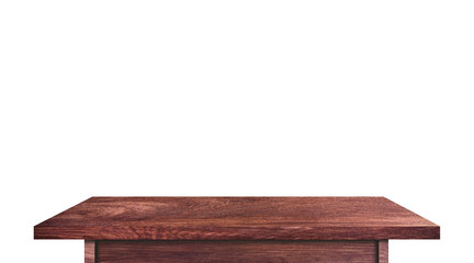 Empty rustic wood table isolated on white background with copy space for product. clipping path