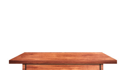 Empty rustic wood table isolated on white background with copy space for product. clipping path