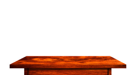 Empty rustic wood table isolated on white background with copy space for product. clipping path