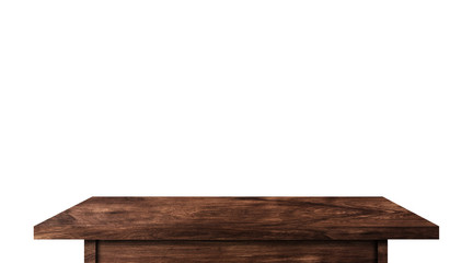 Empty rustic wood table isolated on white background with copy space for product. clipping path