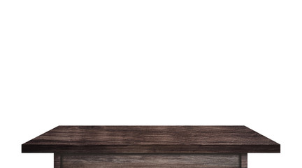 Dark wooden table top isolated on white background for your product design. Clipping path