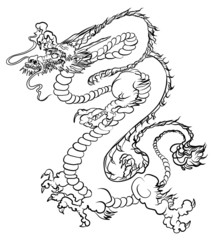 Hand drawn Silhouette dragon.Chinese dragon tattoo.Black and white Traditional Japanese dragon.Dragon coloring book.