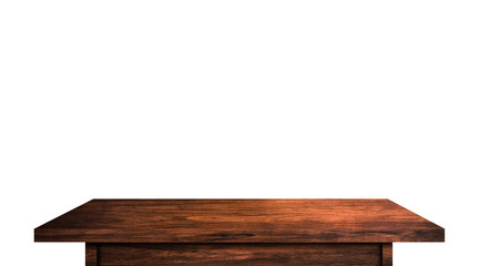 Modern wooden tabletop isolated on white background. Copy space used for display or montage your products design with clipping path for easy work