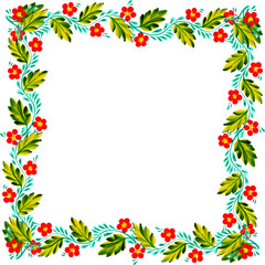 Ornament in a rectangle, Petrikov painting. Flowers of Ukrainian tradition. Design. Frame