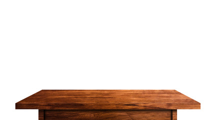 Wood tabletop isolated on white background. Copy space used for display or montage your products design with clipping path for work
