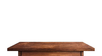 Wood tabletop isolated on white background. Copy space used for display or montage your products design with clipping path for work
