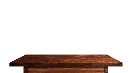 Wood tabletop isolated on white background. Copy space used for display or montage your products design with clipping path for work