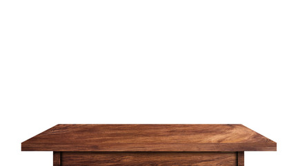 Wood tabletop isolated on white background. Copy space used for display or montage your products design with clipping path for work