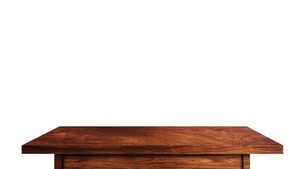 Wood tabletop isolated on white background. Copy space used for display or montage your products design with clipping path for work