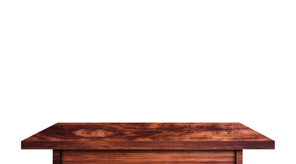 Wood tabletop isolated on white background. Copy space used for display or montage your products design with clipping path for work