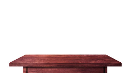 Wood tabletop isolated on white background. Copy space used for display or montage your products design with clipping path for work