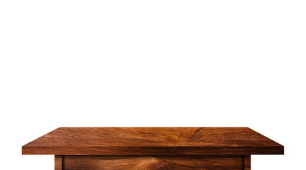 vintage wooden tabletop isolated on white background with clipping path for work. used for display or montage your products design