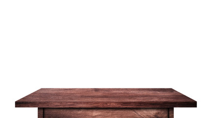 vintage wooden tabletop isolated on white background with clipping path for work. used for display or montage your products design