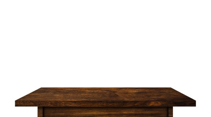 vintage wooden tabletop isolated on white background with clipping path for work. used for display or montage your products design