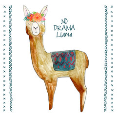 print with watercolor llama no drama llama © ARTvektor