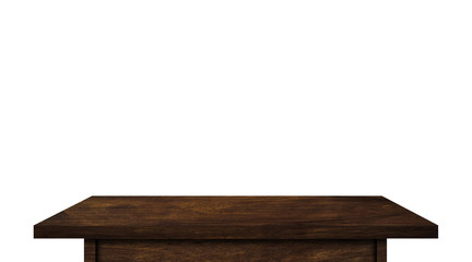 vintage wooden tabletop isolated on white background with clipping path for work. used for display or montage your products design