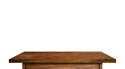 vintage wooden tabletop isolated on white background with clipping path for work. used for display or montage your products design