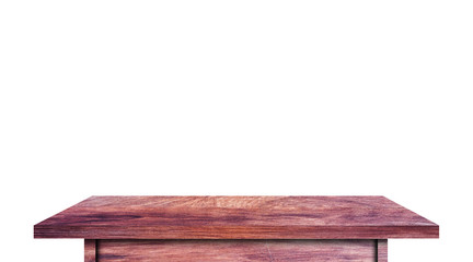 vintage wooden tabletop isolated on white background with clipping path for work. used for display or montage your products design