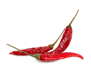 Dried red hot peppers isolated on white.