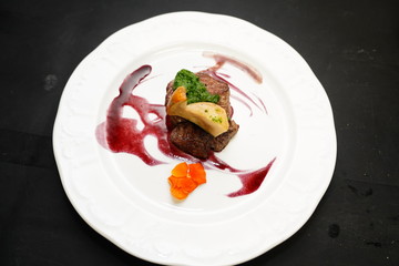 Beef fillet with roasted porcini mushrooms