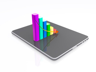 Obraz na płótnie Canvas 3D illustration of business graph going down placed on a tablet device