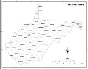 west virginia state outline map in black and white