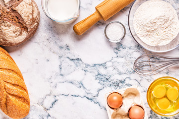 Obraz na płótnie Canvas Bakery products -flour, eggs, milk.