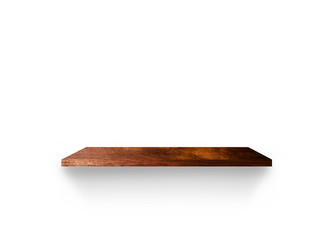 Front view of wooden shelf isolated on white background with clipping path for your product placement or montage