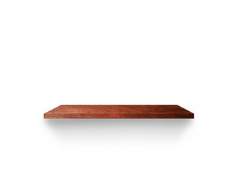 Front view of wooden shelf isolated on white background with clipping path for your product placement or montage