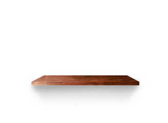 Front view of wooden shelf isolated on white background with clipping path for your product placement or montage