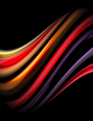 Silk smooth lines on black, liquid fluid color waves. Vector Illustration