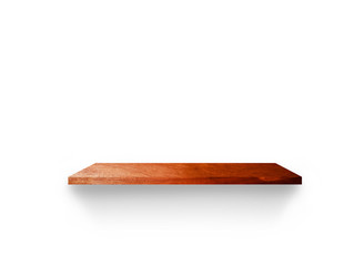 Light wooden shelves isolated on white background with clipping path for your product placement or montage